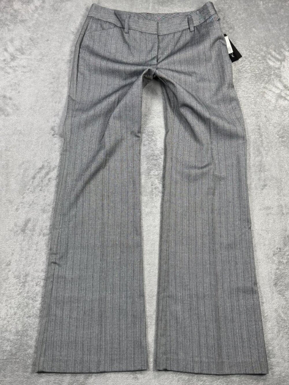 NWT Y2K Office Siren Byline Gray Herringbone Mid Rise Flare Wide Leg Dress Pants